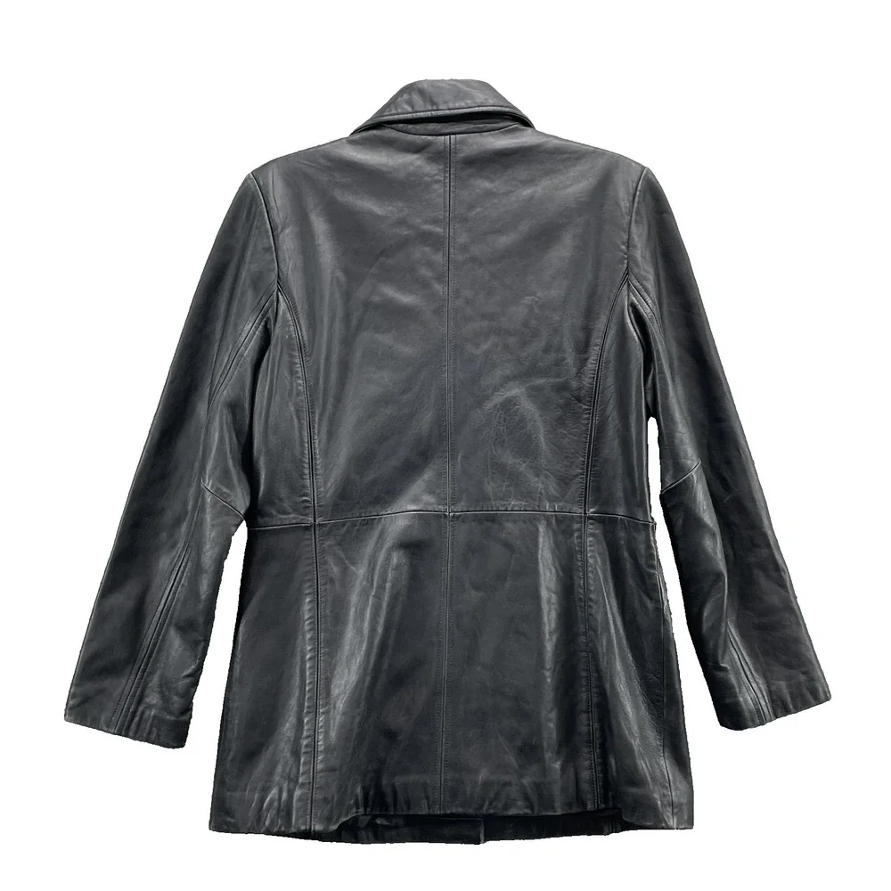 JLC Genuine‎ Leather Button Coat Women's Large Classic Corpcore Chic 90's Biker